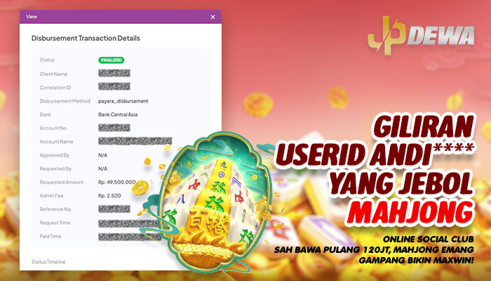 GILIRAN ANDI**** JEBOL MAHJONG! SAH BAWA PULANG Rp120 JUTA DI JPDEWA!